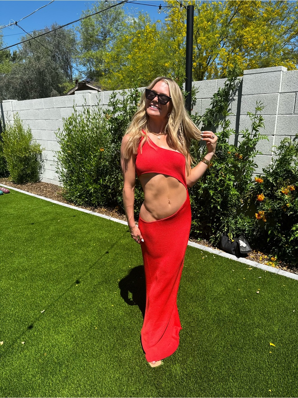 Baobab Collection Red One-Shoulder Cutout Maxi Dress